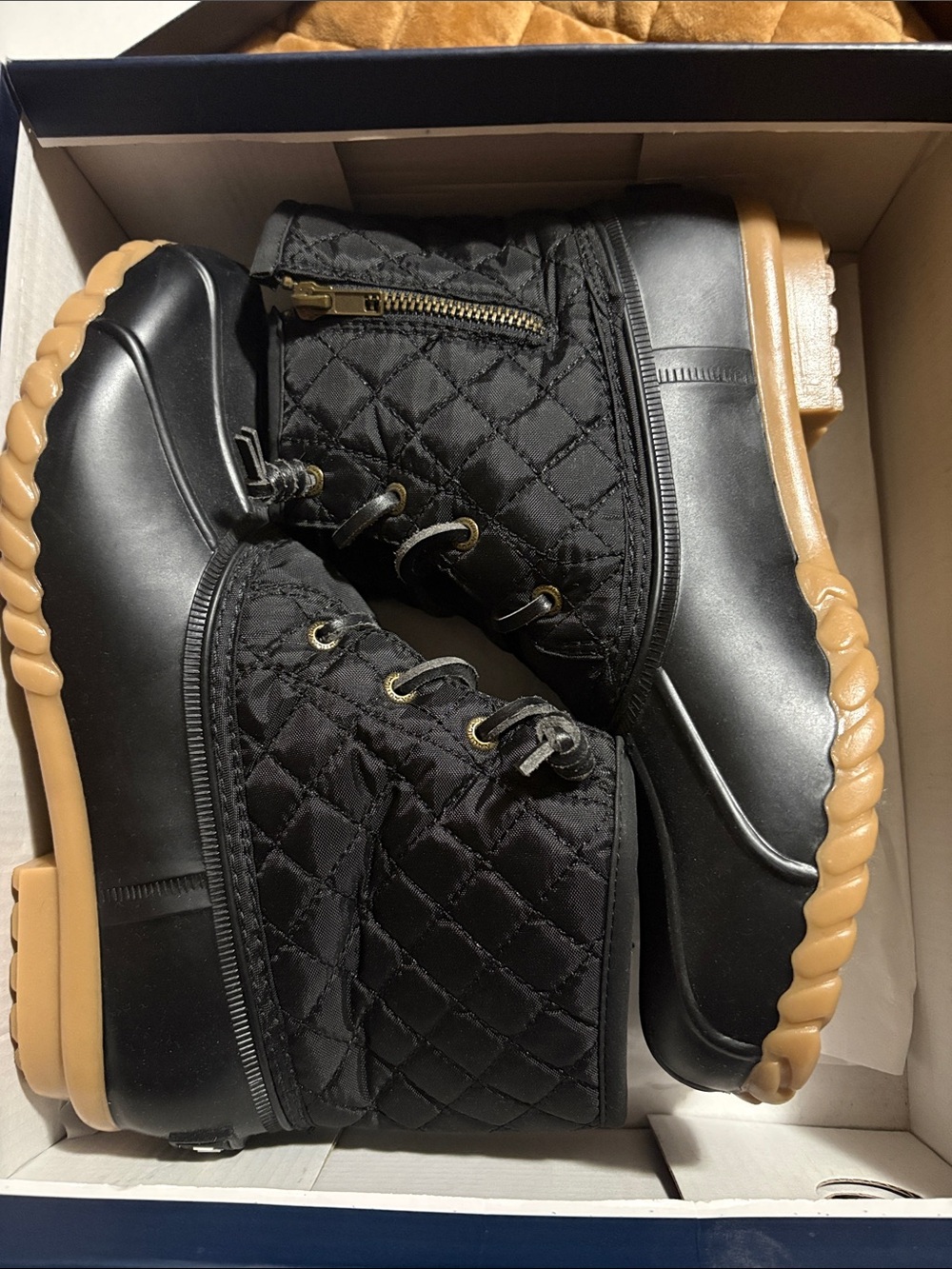 Nautica Black Quilted Duck Boots with Gum Outsole